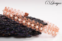 Wire crochet beaded bracelet ⎮ Copper and white