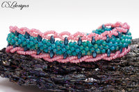 Laced edge beaded kumihimo bracelet ⎮Green and pink