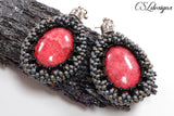 Cabochon beaded kumihimo earrings ⎮ Pink, grey and black