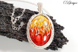 Fire and flame wirework cabochon necklace ⎮ Orange and silver