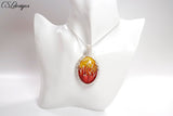 Fire and flame wirework cabochon necklace ⎮ Orange and silver