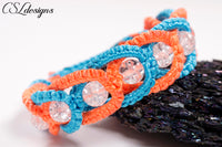 Intertwining herringbone macrame bracelet ⎮ Blue and orange