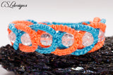 Intertwining herringbone macrame bracelet ⎮ Blue and orange