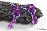Micro macrame owl earrings ⎮ Purple and blue