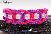 Intertwining herringbone macrame bracelet ⎮ Purple and pink