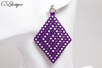 Diamond micro macrame earrings ⎮ Purple and white