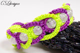 Intertwining herringbone macrame bracelet ⎮ Purple and neon green