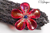 Organic flower brooch ⎮ Red, blue and silver