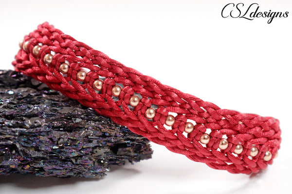 Woven macrame bracelet ⎮ Burgundy and copper