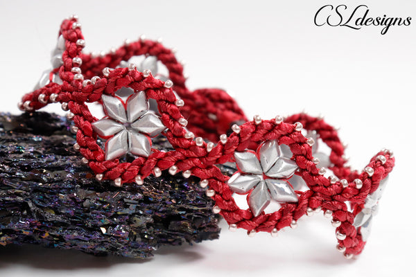 Starry diamonds kumihimo bracelet ⎮ Red and silver