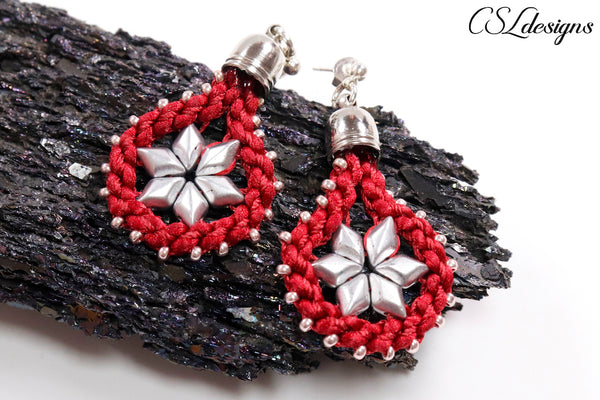 Starry diamonds kumihimo earrings ⎮ Burgundy and silver