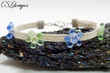 Flower wire kumihimo bracelet ⎮ Silver, blue and green