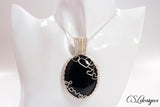 Love and hearts wirework cabochon necklace ⎮ Silver and black