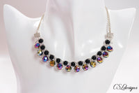 Beaded 5-strand braid wirework necklace ⎮ Silver, rainbow and black