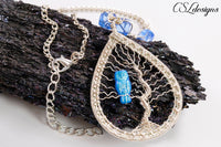 Tree of life owl wirework necklace ⎮ Silver and blue