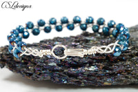 Outside beaded wirework braided bracelet ⎮ Silver and blue