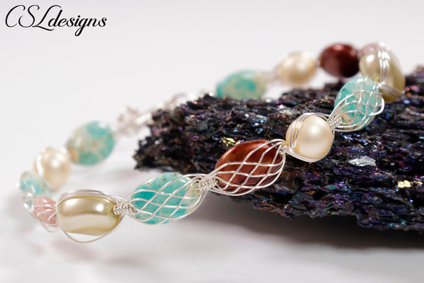 Celtic lace wirework bracelet ⎮ Silver and multicoloured