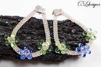 Flower wire kumihimo earrings ⎮Silver, blue and green