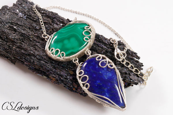 Double cabochon wirework necklace ⎮ Silver