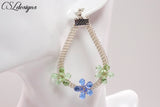 Flower wire kumihimo earrings ⎮Silver, blue and green