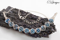 Candy spirals wirework necklace ⎮ Silver and blue