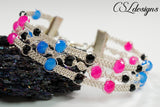 Triple strand wire macrame bracelet ⎮ Silver and multi coloured