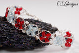 Flower braided wirework bracelet ⎮ Silver, red and blue
