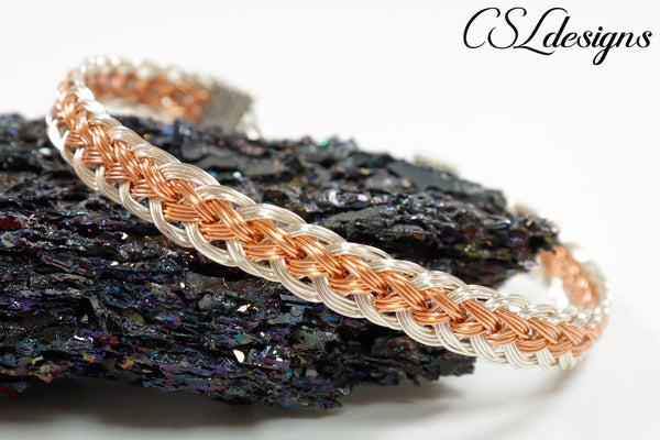Half round wire kumihimo bracelet ⎮ Silver and copper