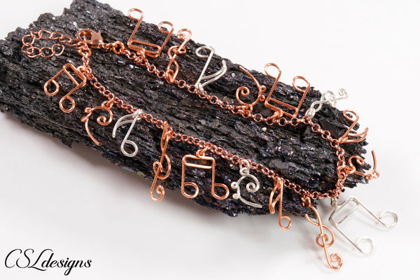 Music notes charm wirework bracelet ⎮ Copper and silver