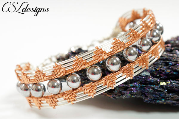 Art deco wirework bracelet ⎮ Silver and copper
