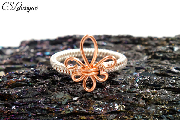 Copper Bowl Ring with Om Symbol and Silver Band - BonfireDesign