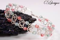 Josephine knot wirework bracelet ⎮ Silver, pink and blue
