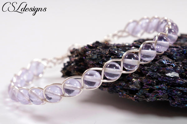 Inside braided wirework bracelet ⎮ Silver and light purple