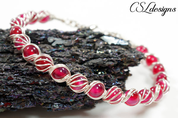 Candy spirals wirework bracelet ⎮ Silver and pink