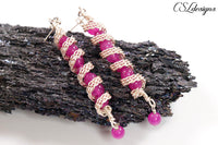 Twisted wire kumihimo earrings ⎮ Silver and pink