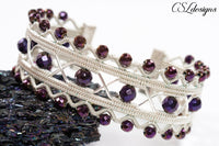 Beaded art deco wirework bracelet ⎮ Silver and purple