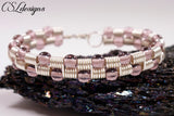 Beaded coils wirework bracelet ⎮ Silver and purple