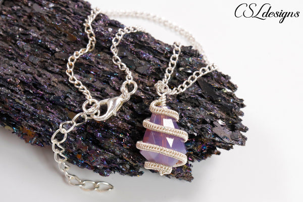 Twisted drop wirework necklace ⎮ Silver and purple