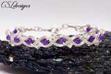 Elegant braided wirework bracelet ⎮ Silver and purple