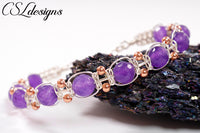 Elegant wire macrame bracelet ⎮ Silver, purple and copper
