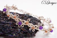 Organic braided wirework bracelet ⎮ Silver, purple and copper