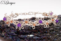 Organic braided wirework bracelet ⎮ Silver, purple and copper