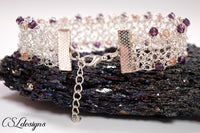 Wire crochet beaded bracelet ⎮ Silver, rose gold and purple