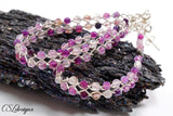 Beaded braid wirework teardrop earrings ⎮ Silver and purple