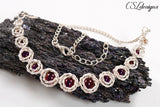 Beaded roses wirework necklace ⎮ Silver and purple