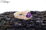 Beaded infinity wire kumihimo ring ⎮ Silver and purple
