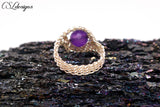 Beaded infinity wire kumihimo ring ⎮ Silver and purple