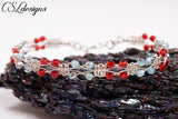 Alternating square knot wire macrame bracelet ⎮ Silver, blue and red
