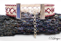Corset leather and wire kumihimo bracelet ⎮ Silver and purple
