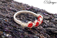Candy spirals wirework ring ⎮ Silver and red